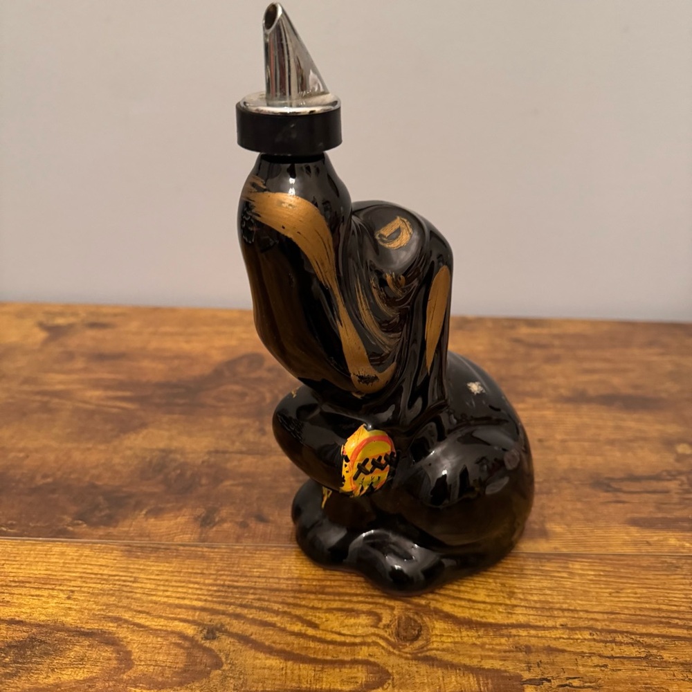 Vintage Booze Hound Liquor‎ Decanter Japan Black Gold Dog Barware 9